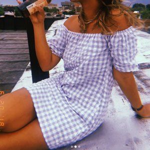 Reformation Off-the-Shoulder Gingham Mini Dress